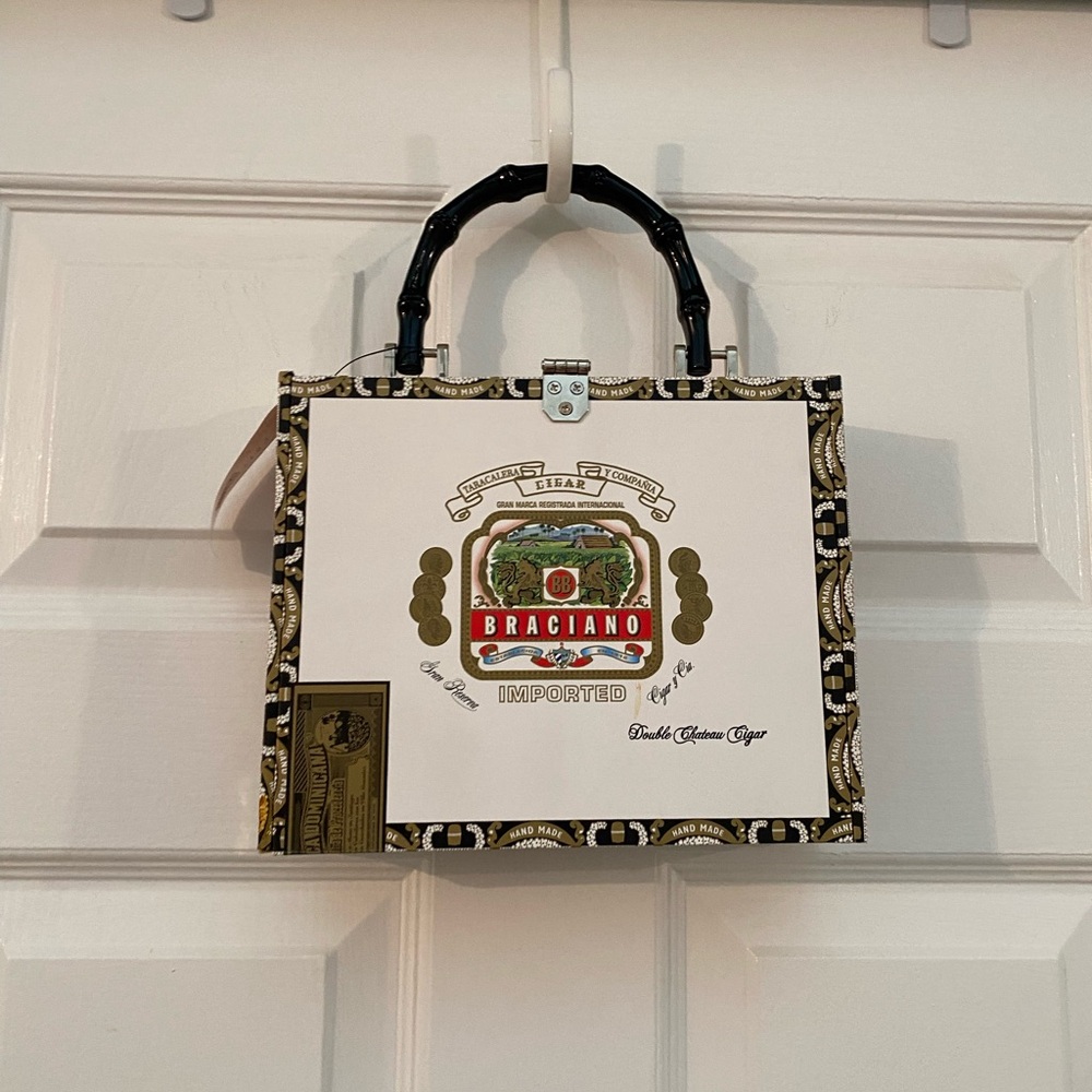 Elegant Embroidered Cigar Box Handbag with Bamboo Handle - NWT - Picture 5 of 11
